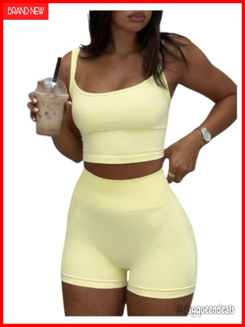 SOLY HUX Women's 2 Piece Workout Set Crop Tank & Biker Shorts Slim Fit